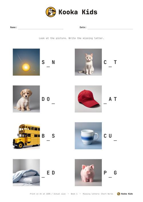 Missing letters sheet